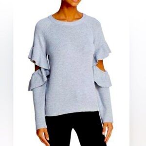 Endless Rose Gray Crew Neck Sweater with Ruffle Sleeves